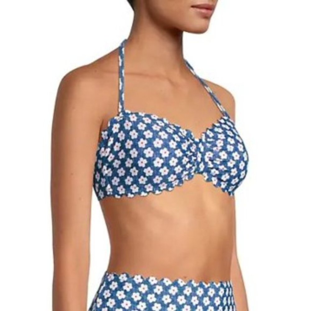 Tommy Hilfiger Ditsy Daisy Scalloped Bandeau Bikini Swim Top Blue S